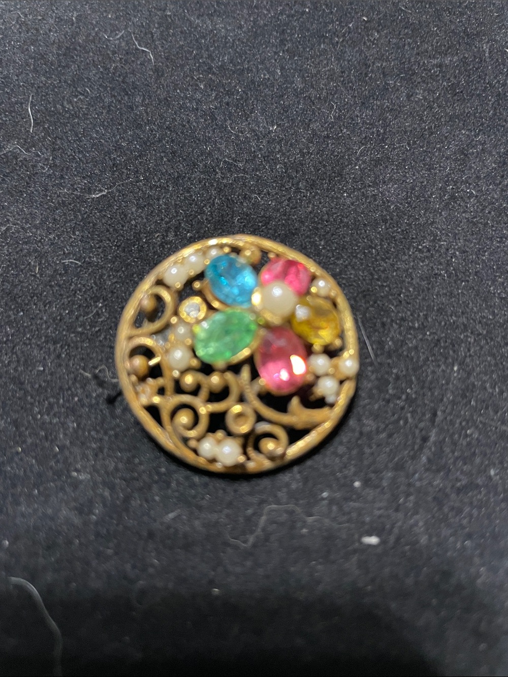 Vintage Multicolor Floral Filigree Button Pendant  8/30/6
